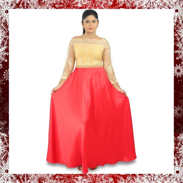 Picture of Gold lace off shoulder maxi dress