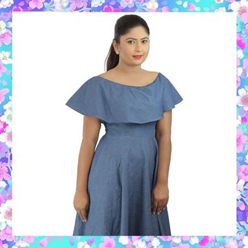 Picture of Chambray frilled off-shoulder dress