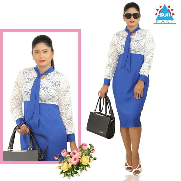 Picture of Lace Panel Tie-neck back Slit Sheath Tight Dress