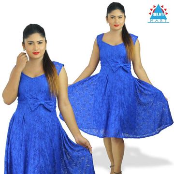 Picture of Blue lace sleeveless flared short dress