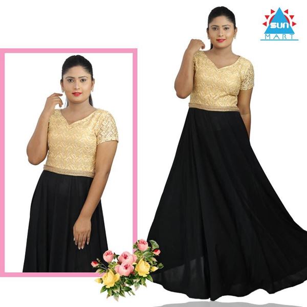 Picture of Gold & Black mixed Maxi party dress