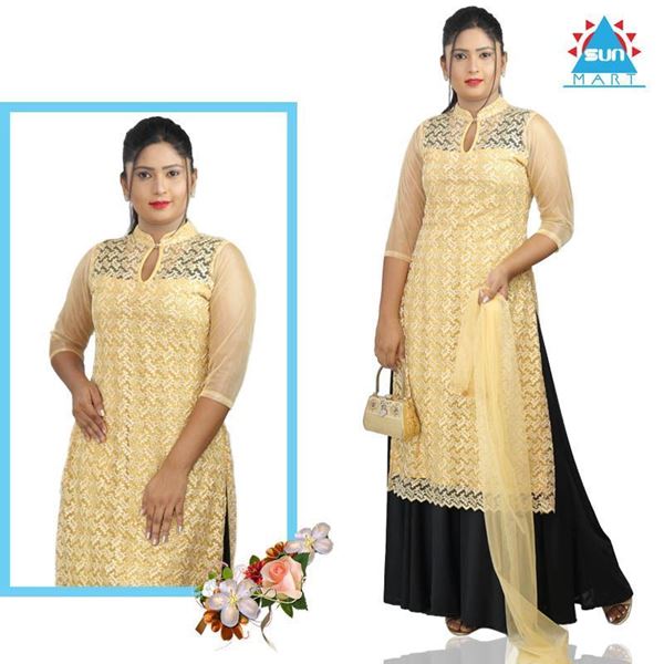 Black & Gold mixed high necked lehenga kit