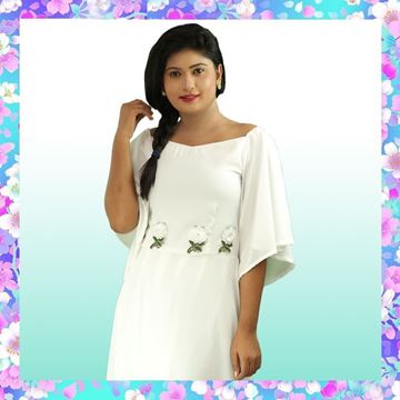 Bell sleeve  georgette maxi dress with small flowers