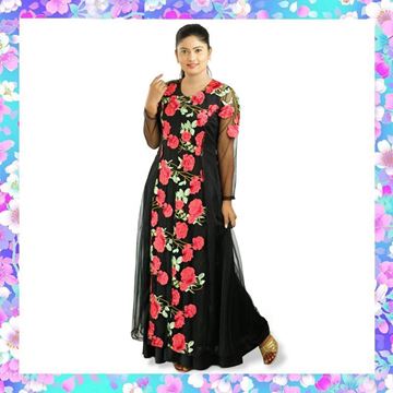 Long Kurtha Top & Skirt with Embroidery Roses