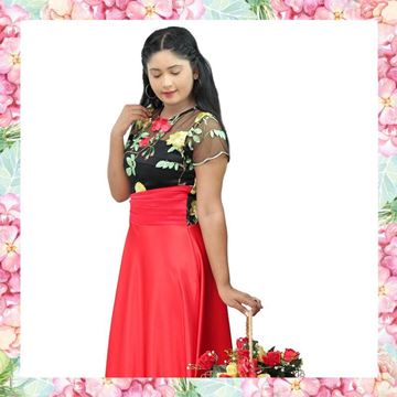 Picture of Crepe Silk Maxi Frock with Embroidery Roses