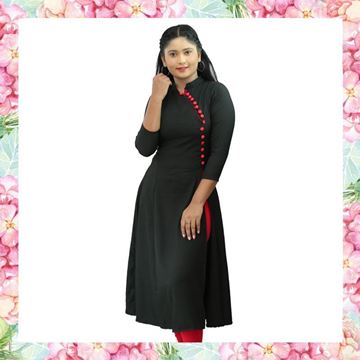 Picture of High necked black color long top with red buttons