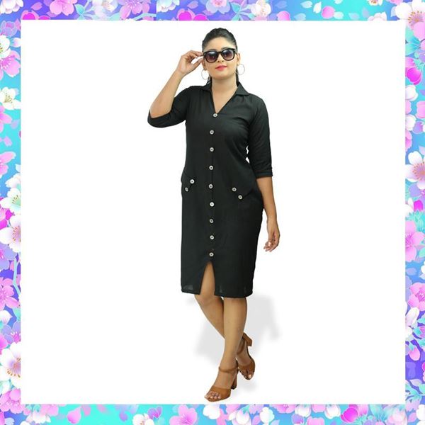 Picture of Black color short  frock with metal button