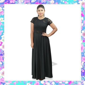 Black lace mixed maxi party frock