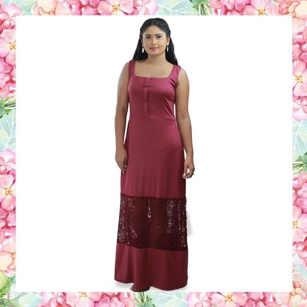 Picture of Lace & Stretch Material Square Neck Party Dress