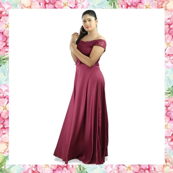 Picture of Off Shoulder Maxi Party Frock with Short Sleeves