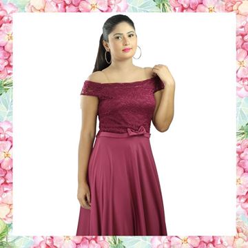 Picture of Off Shoulder Maxi Party Frock with Short Sleeves