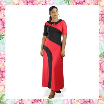 Picture of Black & Red Mixed A-line Maxi Dress with Collar