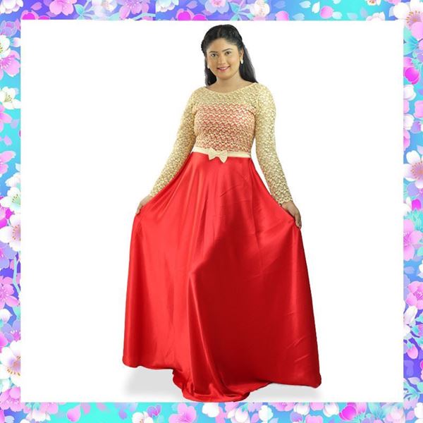 Picture of Long Sleeves Maxi Party Frock with Bow