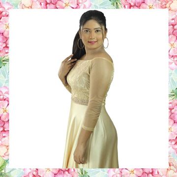 Picture of Off shoulder crepe silk maxi party dress