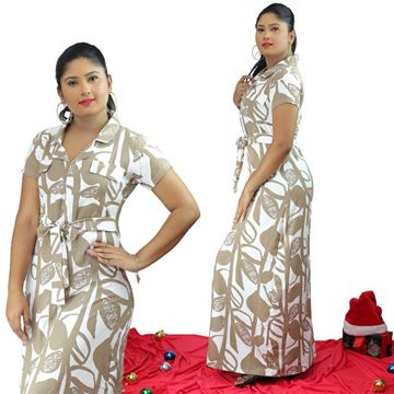 Picture of Collared Printed Linen A-line Maxi Dress