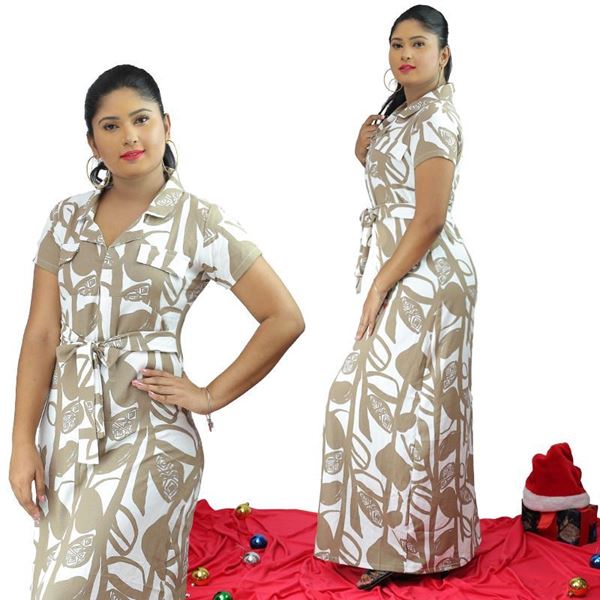 Picture of Collared Printed Linen A-line Maxi Dress