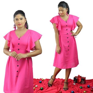 Picture of V-necked Short Bell Sleeve Short Frock