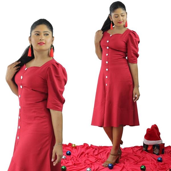 Picture of Sweet Heart necked Puff Sleeve Short Frock