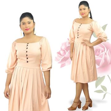 Picture of Off Shoulder long puff sleeves short frock with pleats