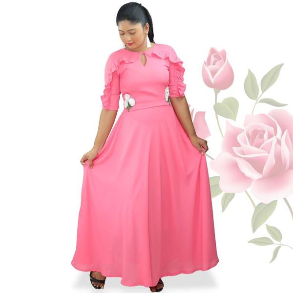 Picture of Neck Designed Georgette Maxi Dress with Small Flowers