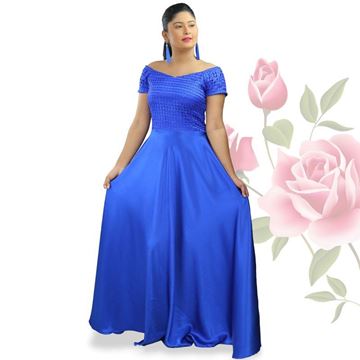 Picture of Off shoulder V-neck maxi dress with short sleeves