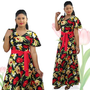 Picture of V-necked Floral Maxi Dress with Belt