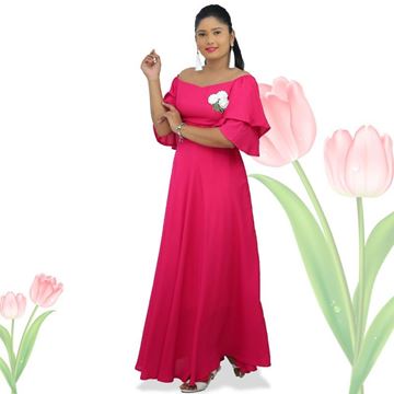 Picture of Sweet heart necked off shoulder maxi dress with double frilled sleeves