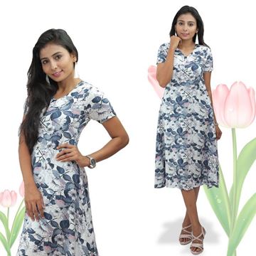 Picture of V-necked floral short frock with short sleeves