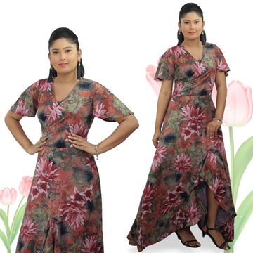 Picture of Cross over cocktail maxi dress with bell sleeves