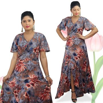 Picture of Cross over cocktail maxi dress with bell sleeves