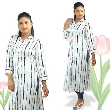 Picture of Black and white long sleeves long top with collar