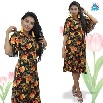 Picture of Neck designed bell sleeves short frock