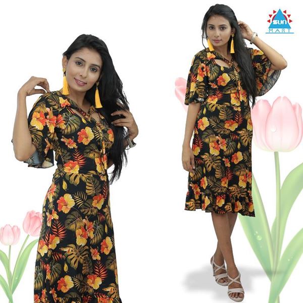 Picture of Neck designed bell sleeves short frock