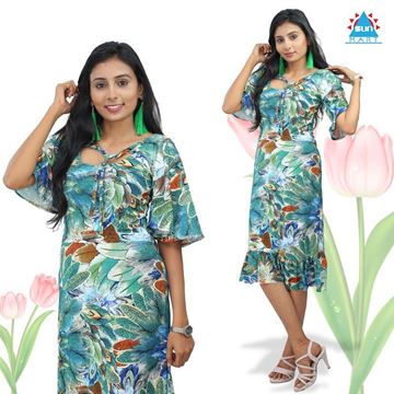 Picture of Neck designed bell sleeves short frock