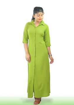 Picture of Collared Long Sleeves A-line Maxi Dress