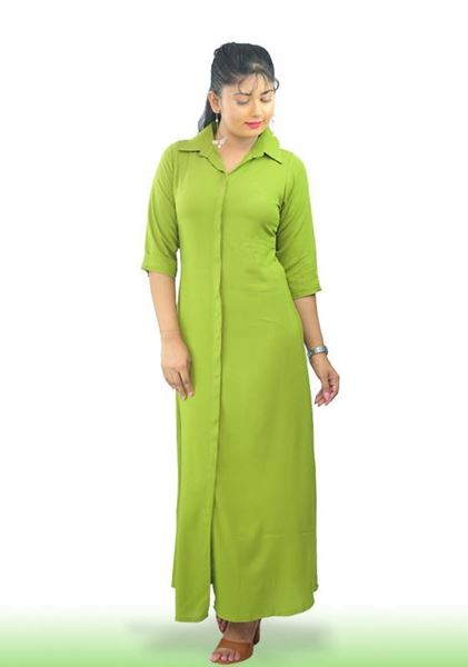 Picture of Collared Long Sleeves A-line Maxi Dress