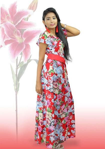 Picture of Short Frilled Floral Maxi Dress