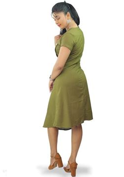 Picture of Button Embellished A-Line Short Dress with Round Neck