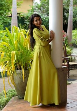 Picture of Sleeve Designed Flared Maxi Frock with Belt