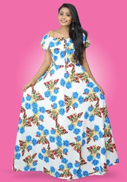 Picture of Off Shoulder Frilled Floral Maxi Dress