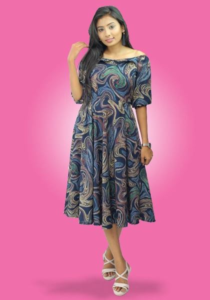 Picture of Off Shoulder Short Frock with Puff Sleeves