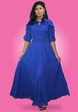 Picture of Neck Designed Georgette Maxi Dress with Small Flowers