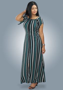 Picture of Striped Designed Off-shoulder A-line Maxi Dress