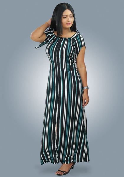 Picture of Striped Designed Off-shoulder A-line Maxi Dress