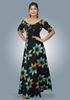 Picture of Floral Designed Front Knotted Flared Maxi Dress with Puff Sleeves