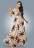 Picture of Floral Designed Front Knotted Flared Maxi Dress with Puff Sleeves