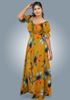 Picture of Floral Designed Front Knotted Flared Maxi Dress with Puff Sleeves