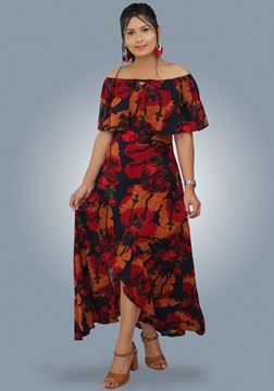 Picture of Off Shoulder Frilled Cocktail Maxi Dress