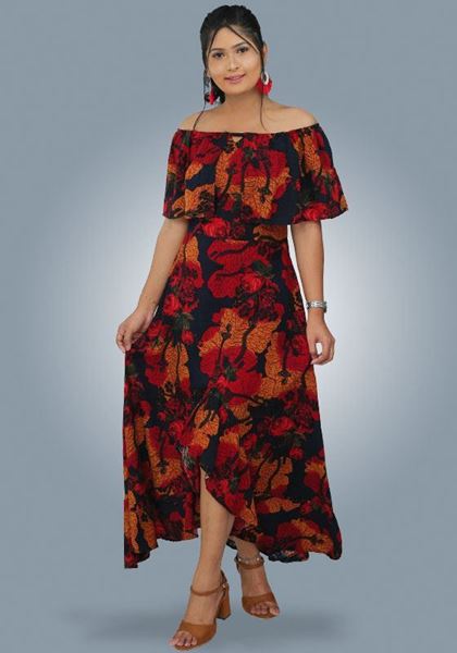 Picture of Off Shoulder Frilled Cocktail Maxi Dress