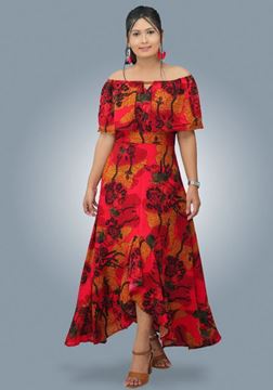 Picture of Off Shoulder Frilled Cocktail Maxi Dress